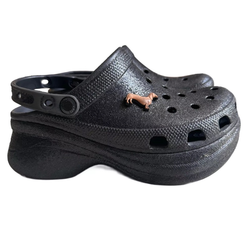 Black glitter platform crocs. Size 8